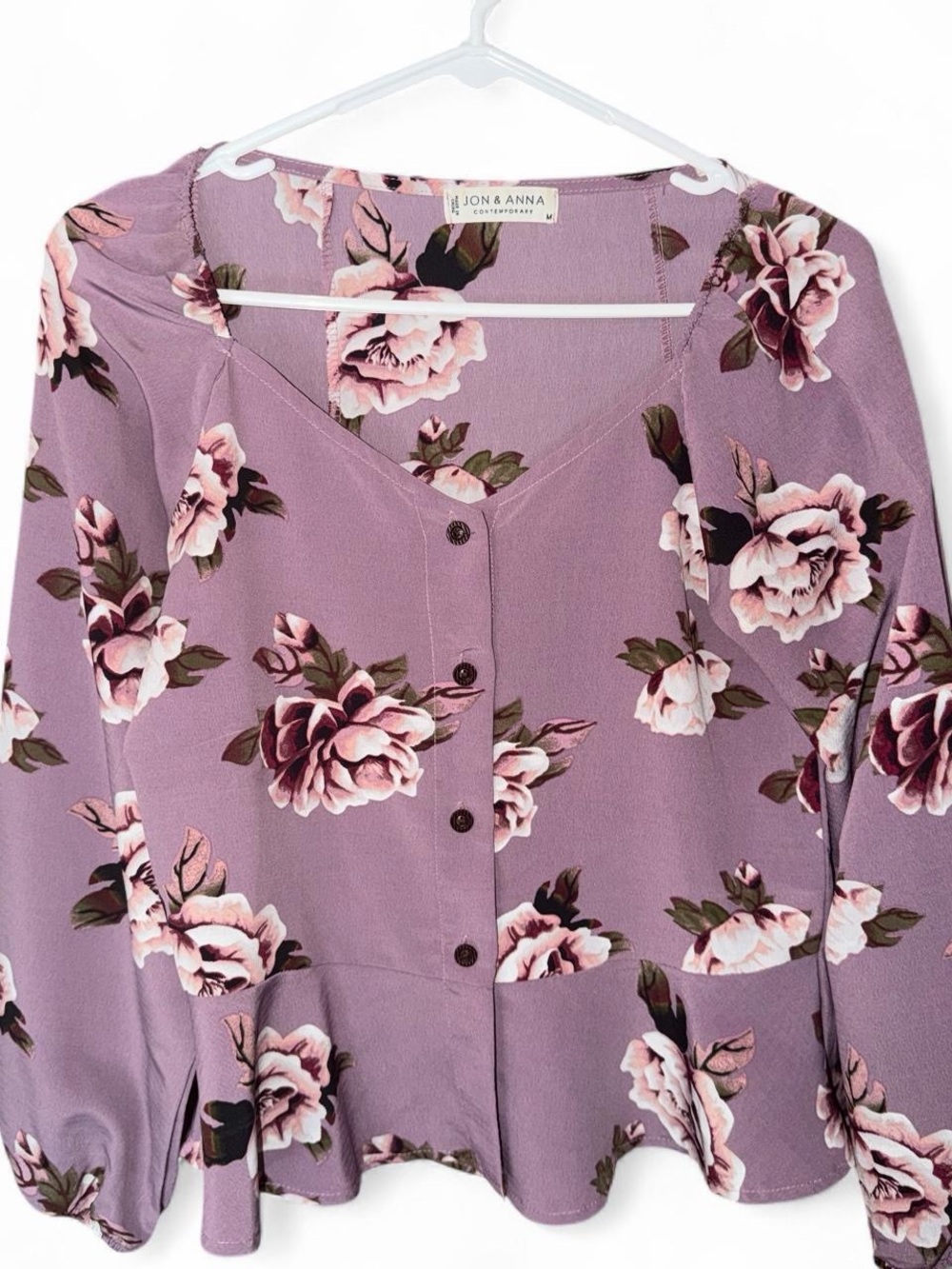 Jon & Anna Mauve Floral V-Neck Button Blouse